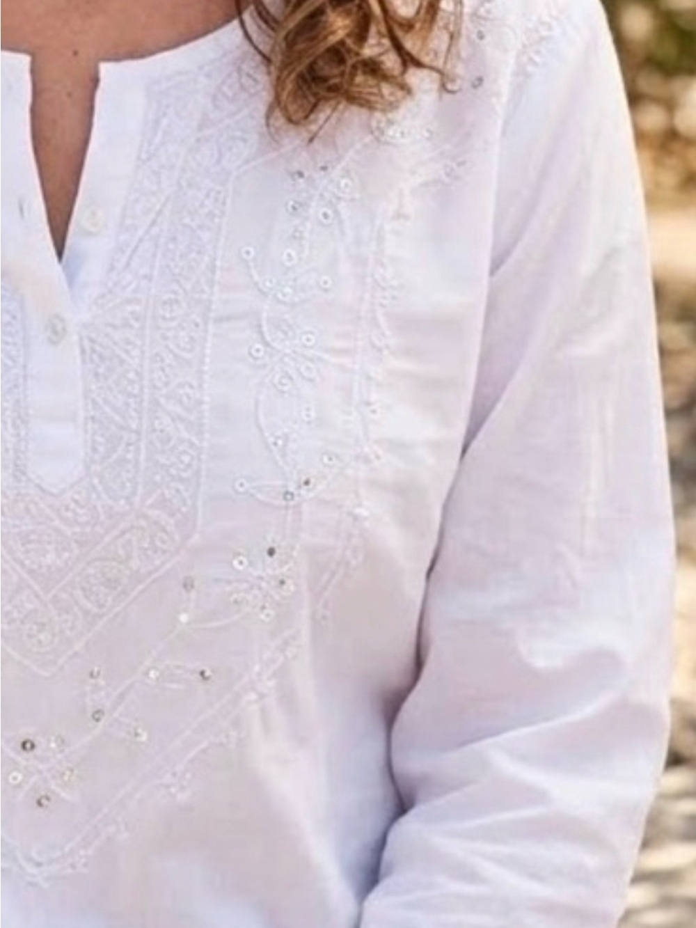 Sacred Threads White Embroidered Sequin V-Neck Tunic